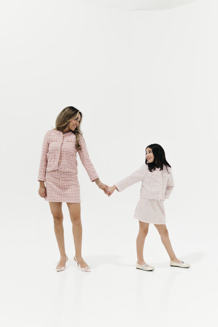 The Mini LUX Blush Tweed Set